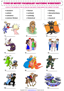 types of films movies esl vocabulary matching exercise worksheet (1)