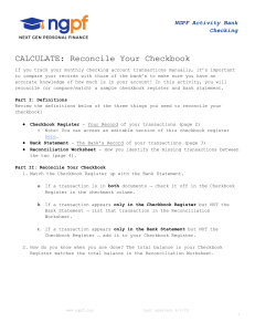 CALCULATE  Reconcile Your Checkbook