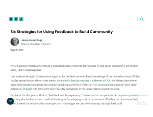 Six Strategies for Using Feedback to Build Community   GOA