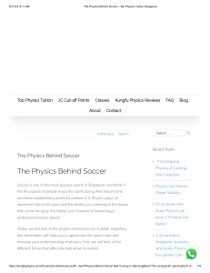 The Physics Behind Soccer ⋆ Top Physics Tuition Singapore