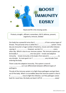 The immune system. Reading and listening comprehension