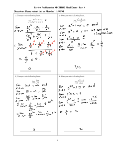 Solutions - Practice Problems for Final Exam