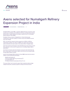 PR - Axens selected for Numaligarh Refinery Expansion Project in India   Axens