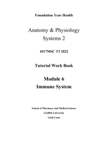 Tutorial Workbook 1017MSC T3 2022 Module 6 Immune System