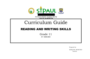 Reading and Writing Skills Curriculum Guide