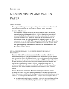  Outline for Mission. Vision and Values Analytical Paper