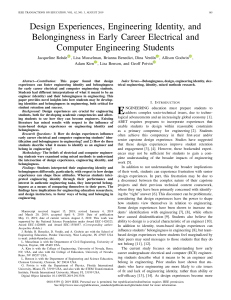 Design Experiences, Engineering Identity, and Belongingness in Early Career Electrical and Computer Engineering Students