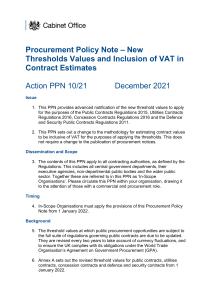 Procurement Policy Note 10 21 - New Thresholds Values and Inclusion of VAT in Contract Estimates