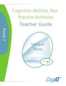 CogAT 7 Practice Activities Teacher Guide - Level 11 Verbal Tests