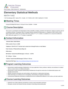 Elementary Statistical Methods MATH 1442 1 Full Term Spring 2023