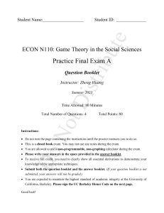 ECON N110 Practice Final Exam A - Question Booklet