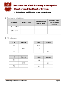 Stage 6 Math Checkpoint Worksheet- Multiplying and Dividing by 10, 100, 1000 (1)homework