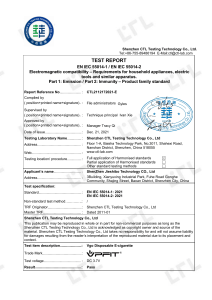 Test-Report Electromagnetic compatibility – Requirements for household appliances, electric tools and similar apparatus