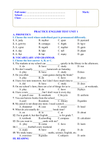 Anh 6 Global PRACTICE  TEST- UNIT 1