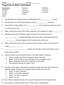 Properties of Water Worksheet