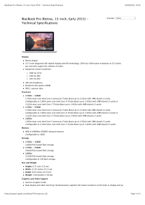 MacBook Pro (Retina, 13-inch, Early 2015) - Technical Specifications