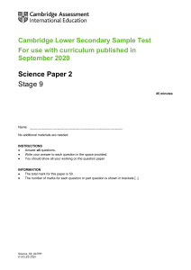 science paper 2 year 9 (sample) sept  2020