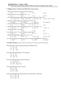 Quiz Factoring Polynomials