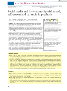 Acta Psychiatr Scand - 2018 - Berry - Social media and its relationship with mood  self‐esteem and paranoia in psychosis