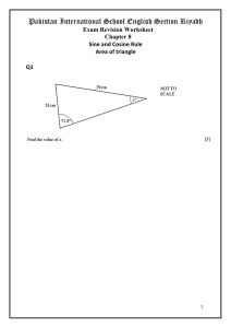 Exam Revision sheet of sine, cosine rule and area of triangle 2022-23