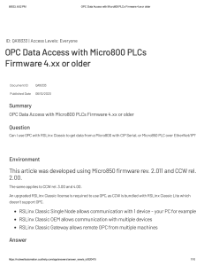 OPC Data Access with Micro800 PLCs Firmware 4.xx or older