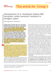 Article 1  for Group 1  Overexpression of an Arabidopsis thaliana ABC