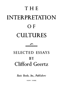 Clifford Geertz Thick Discription