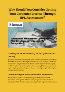 Why Should You Consider Getting Your Carpenter License Through RPL Assessment?