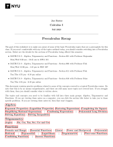241 - 121 - Worksheet 00 - Precalculus Recap