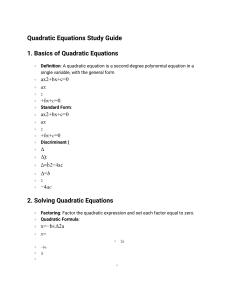 Quadratic Equations Study Guide