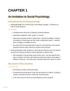 Social Psychology (5ed) - CHAPTER 1 - An Invitation to Social Psychology