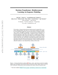 Decision Transformer- Reinforcement Learning via Sequence Modeling