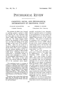 1Schacter SInger 1962 Cognitive social and physiological determinants of emotional state