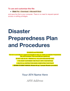Disaster Preparedness policy template