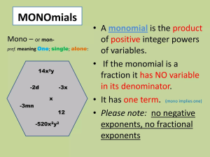 Intro to monomials