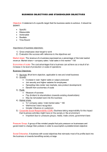 BUSINESS OBJECTIVES AND STAKEHOLDER OBJECTIVES NOTES