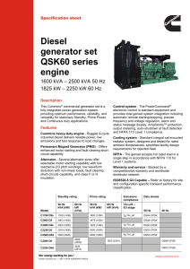 Generator Cummins C2000 D5 - Specs Sheet