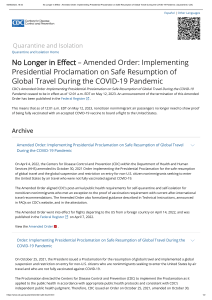 No Longer in Effect - Amended Order  Implementing Presidential Proclamation on Safe Resumption of Global Travel During the COVID-19 Pandemic   Quarantine   CDC