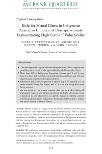 Risks for Mental Illness in Indigenous Australian Children A Descriptive Study Demonstrating High Levels of Vulnerability.