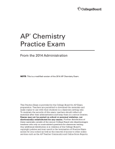2014 AP Chemistry Practice Exam MCQ Multiple Choice Questions with Answers Advanced Placement