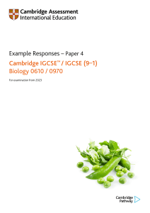 0610 IGCSE Biology Example Candidate Responses Paper 4 for examination from 2023