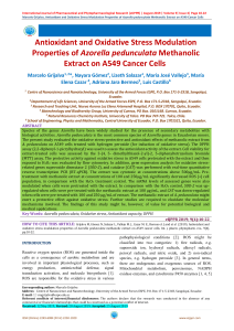 Antioxidant and Oxidative Stress Modulation Properties of Azorella pedunculata Methanolic Extract on A549 Cancer Cells