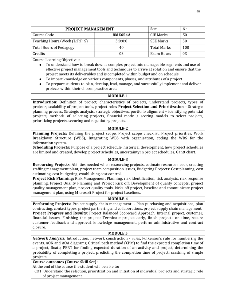 Project Management Course Syllabus