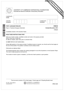 IGCSE First Language English Reading Exam Paper