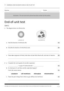 Science 8 End-of-Unit Test: Blood, Respiration, Lungs