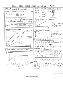Physics IGCSE Formula Sheet: Speed, Velocity, Density