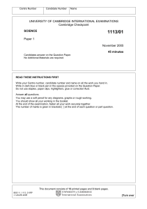 Cambridge Checkpoint Science Exam Paper 2005