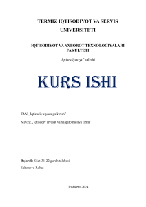 Iqtisodiy Siyosat va Xalqaro Moliya Kurs ishi