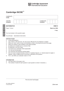 Cambridge IGCSE Mathematics 0580/12 Exam Paper (Core)