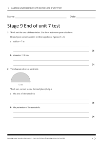 Math Test: Circles, Area, Perimeter, Units - Stage 9
